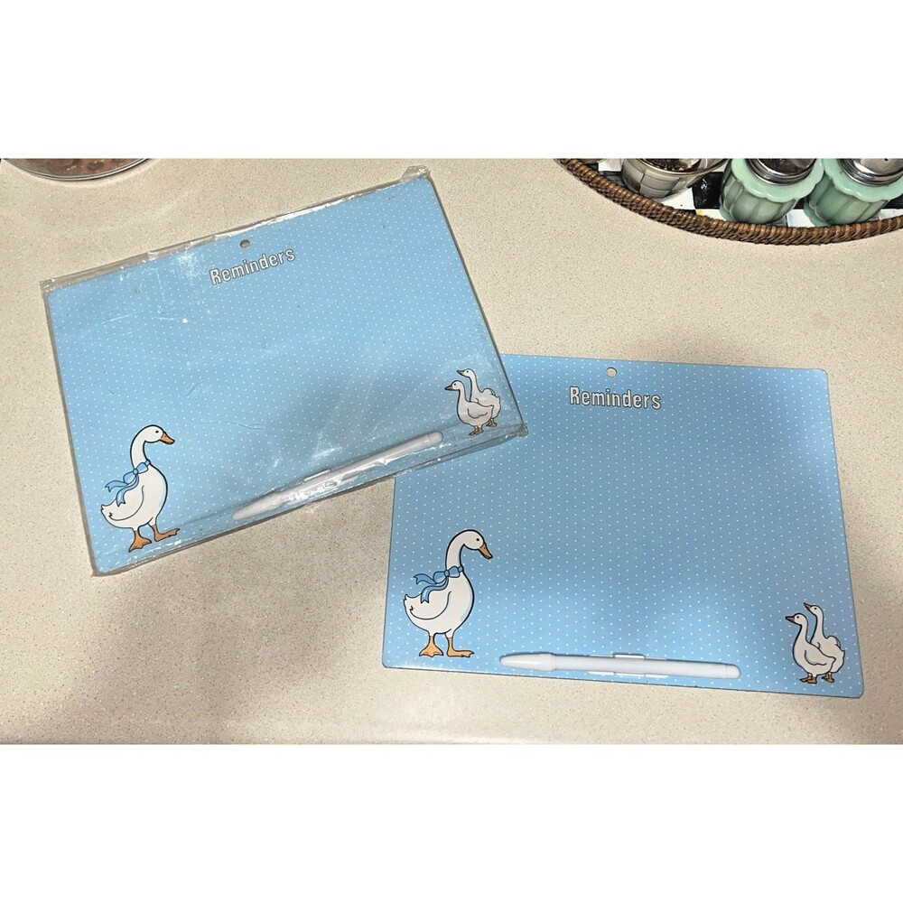 Blue Bow Geese Memo Board Goose 1990s with marker SET OF 2